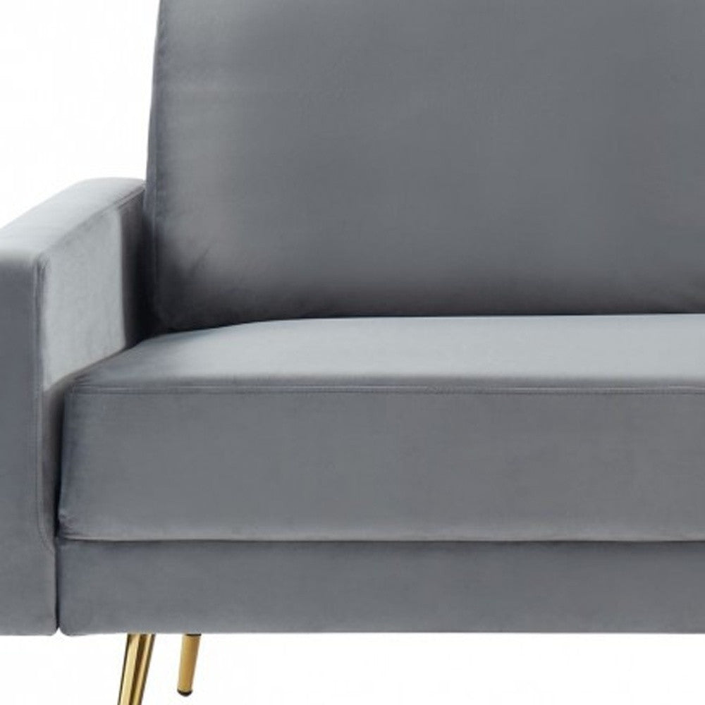 72" Gray Velvet Sofa With Brass Legs-7