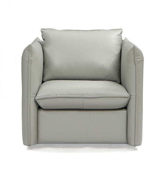 36" Gray And Silver Genuine Leather Swivel Lounge Chair-1