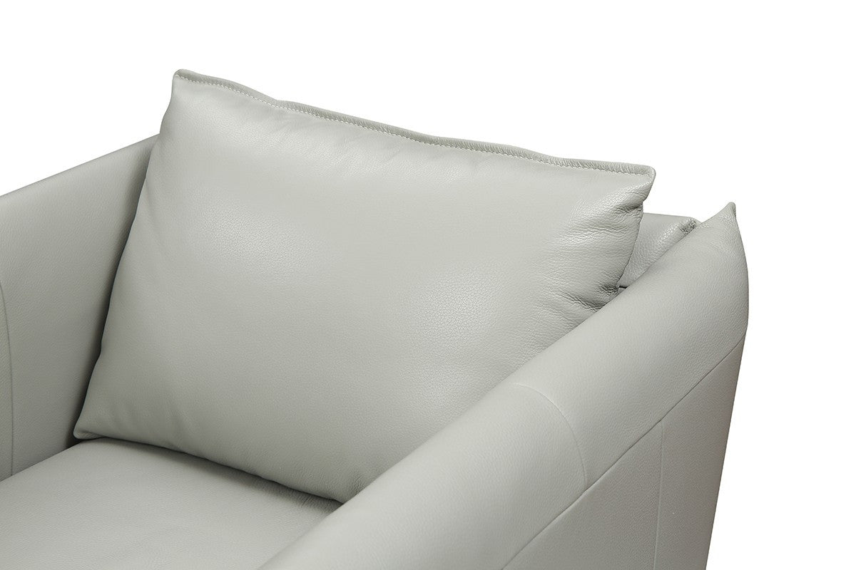 36" Gray And Silver Genuine Leather Swivel Lounge Chair-4