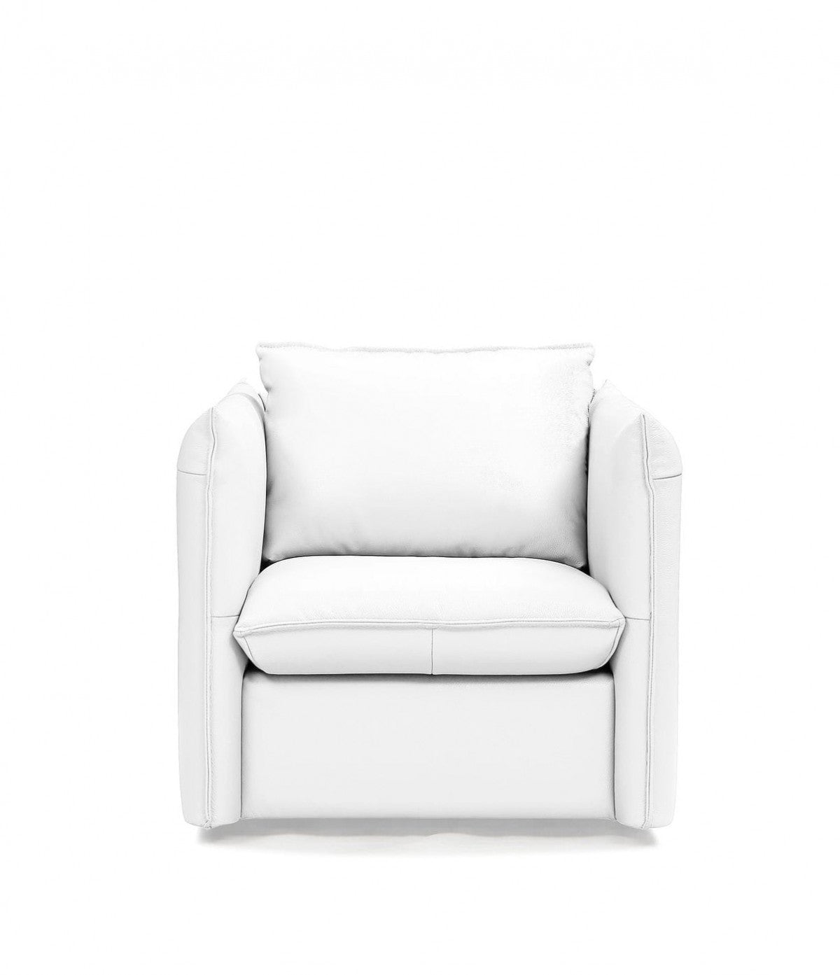 36" White And Silver Genuine Leather Swivel Lounge Chair-0