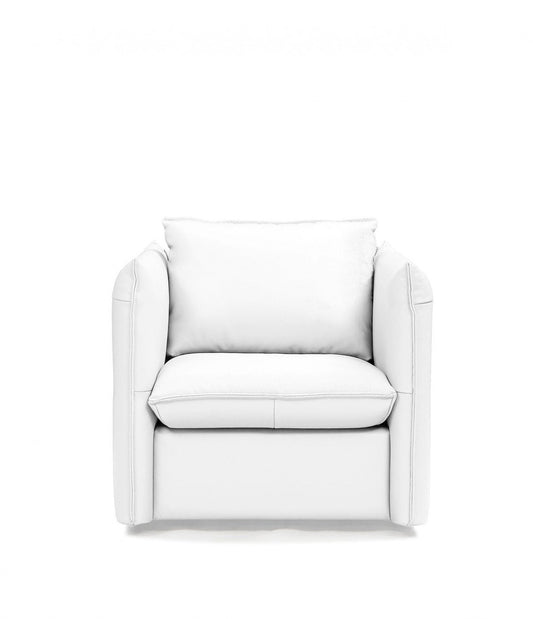 36" White And Silver Genuine Leather Swivel Lounge Chair-0