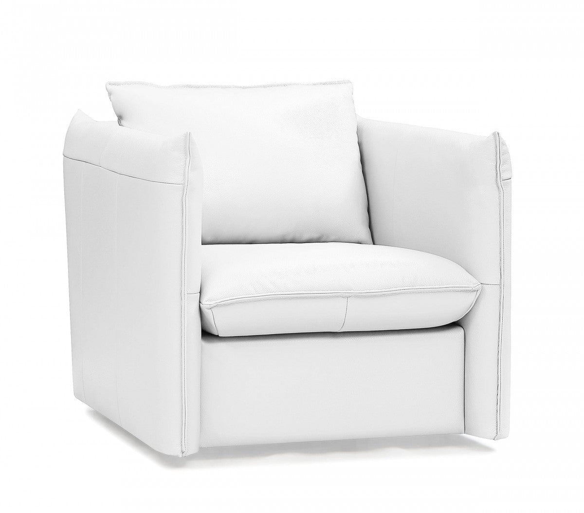 36" White And Silver Genuine Leather Swivel Lounge Chair-1