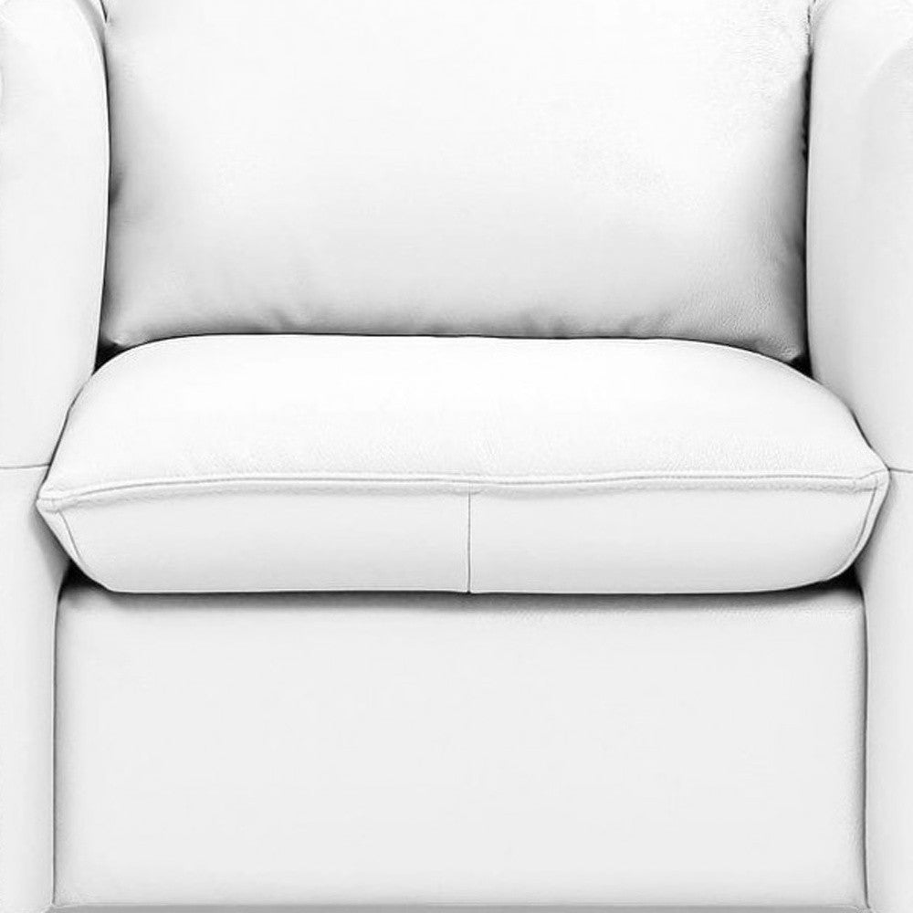 36" White And Silver Genuine Leather Swivel Lounge Chair-4