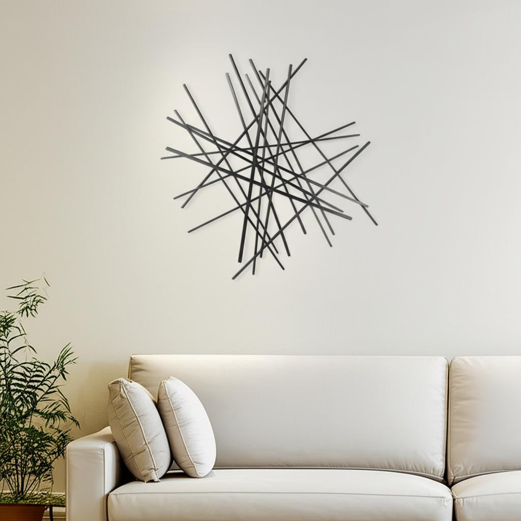 35" X 34" Black Metal Abstract Hanging Dimensional Sculpture-0