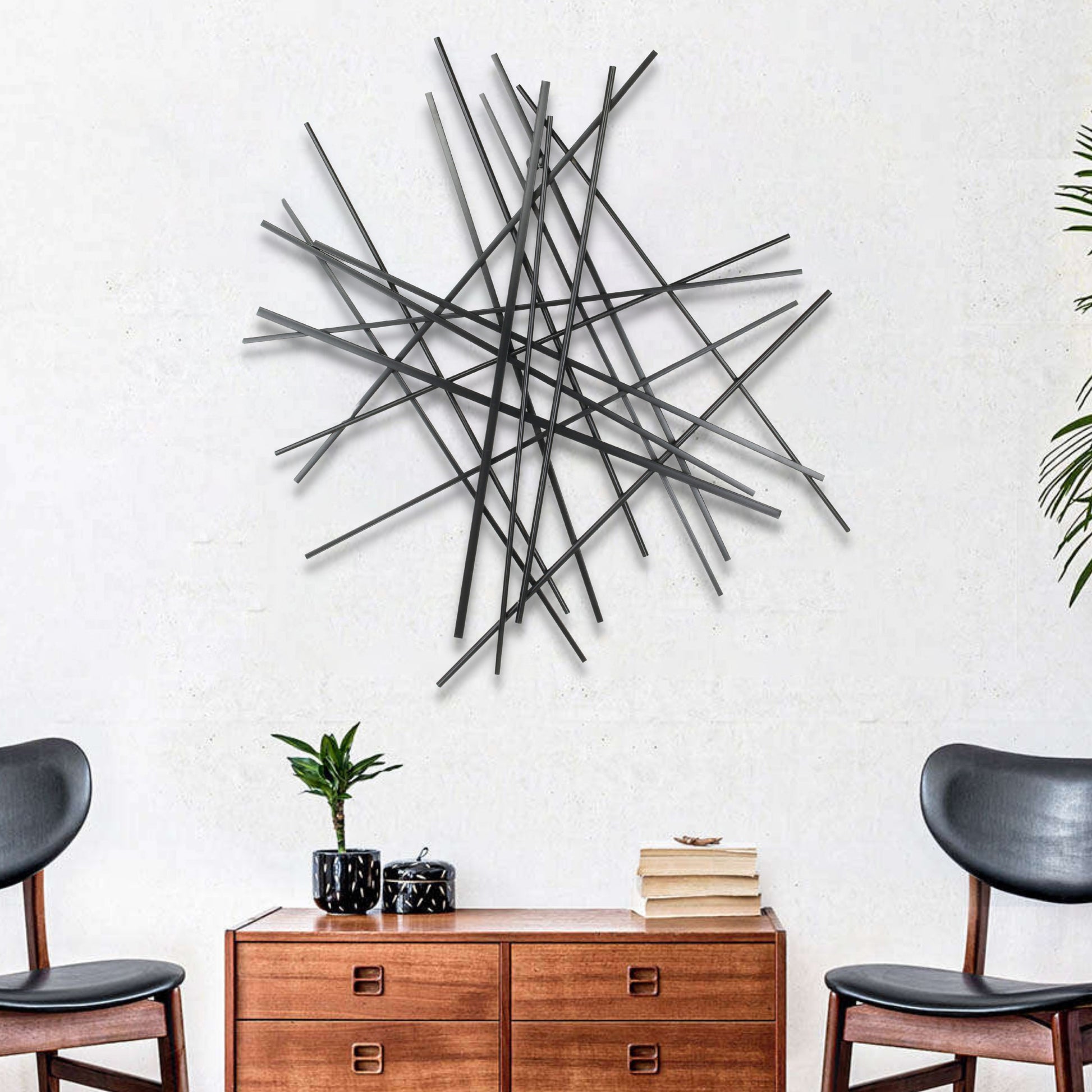35" X 34" Black Metal Abstract Hanging Dimensional Sculpture-7