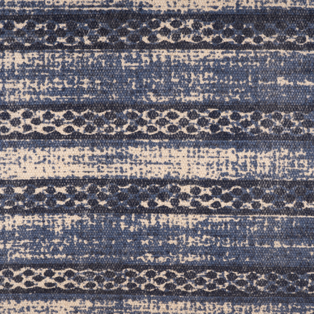 47" Blue And Cream Abstract Design Blue Leg Upholstered Bench-8
