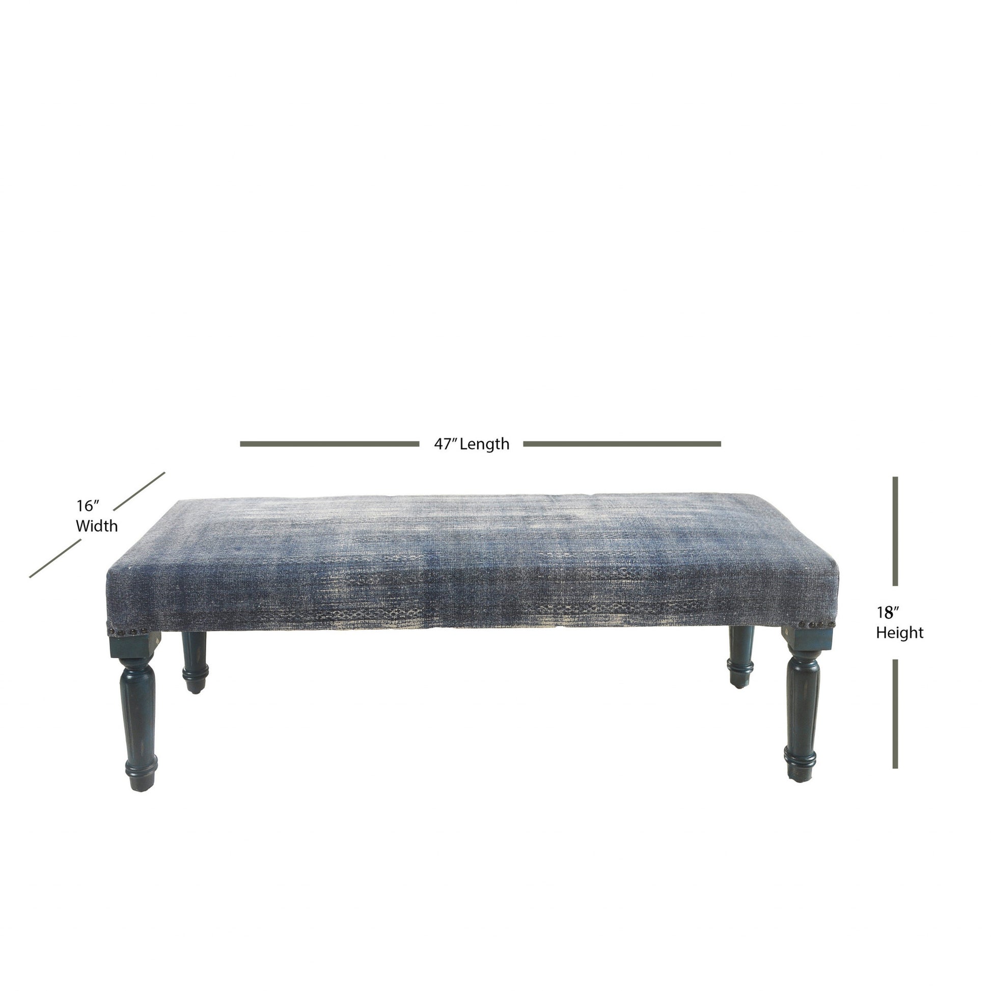 47" Blue And Cream Abstract Design Blue Leg Upholstered Bench-7
