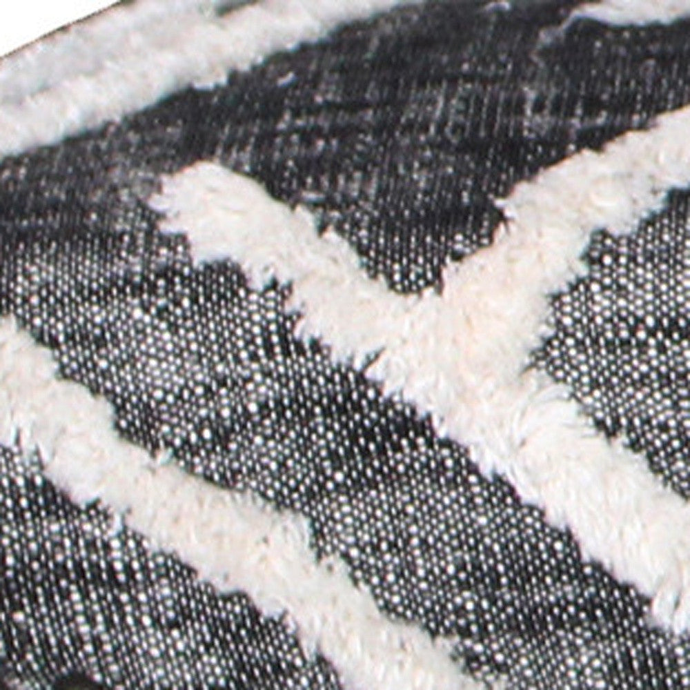 47" Gray And White Geometric Cotton Upholstered Distressed Bench-3