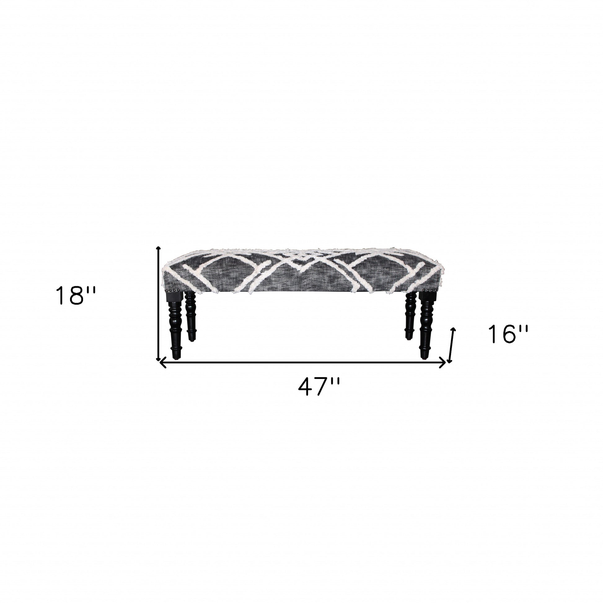 47" Gray And White Geometric Cotton Upholstered Distressed Bench-7