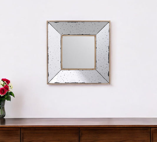 12" Square Wall Mounted Vintage Style Glass Frame Accent Mirror-0