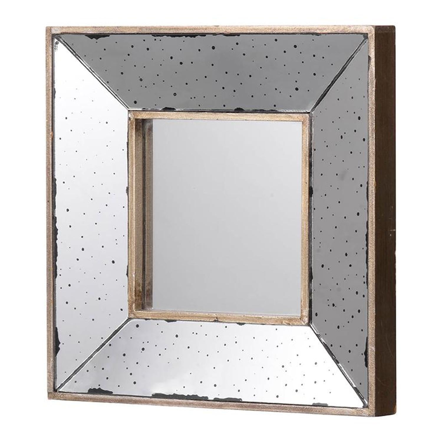12" Square Wall Mounted Vintage Style Glass Frame Accent Mirror-2