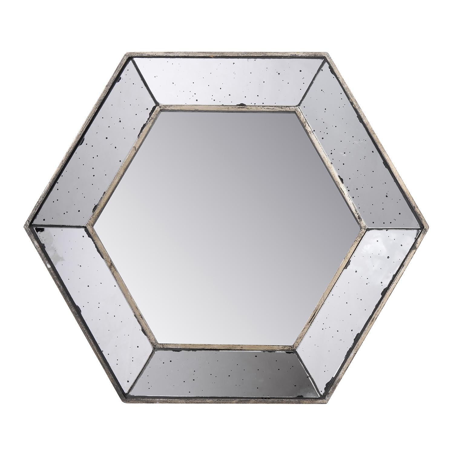 18" Hexagon Wall Mounted Vintage Style Glass Frame Accent Mirror-2