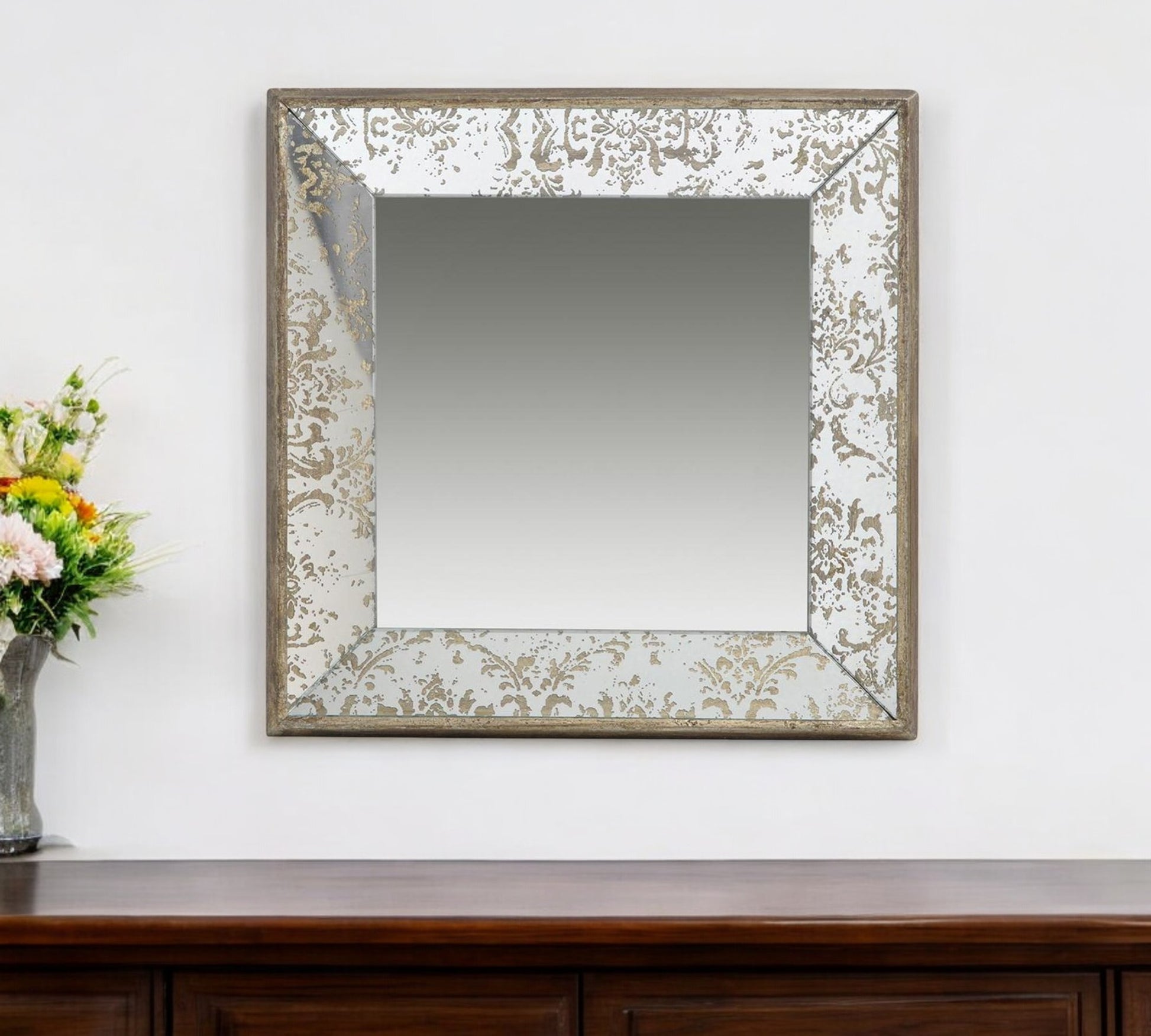 15" Square Vintage Style Wall Mounted Accent Mirror-0