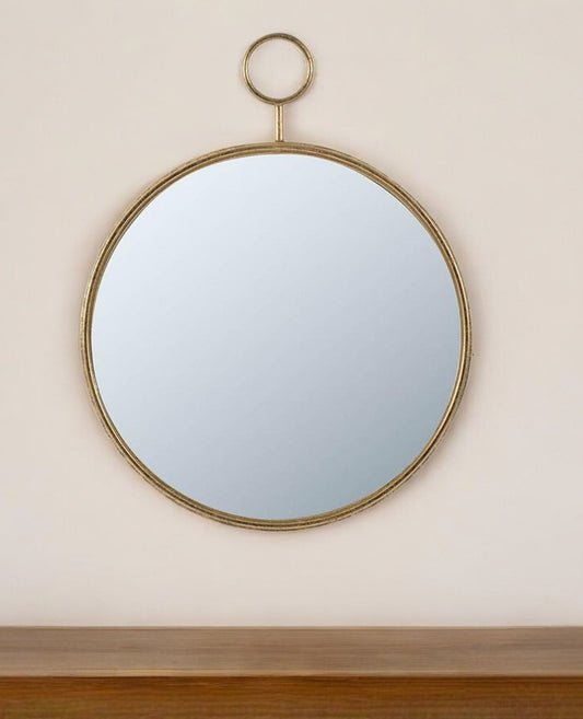 28" Gold Round Iron Framed Accent Mirror-0