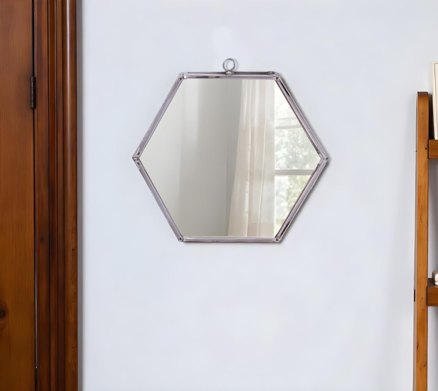 8" Silver Hexagon Steel Framed Accent Mirror-0