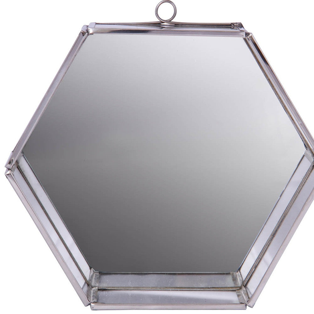 8" Silver Hexagon Steel Framed Accent Mirror-2
