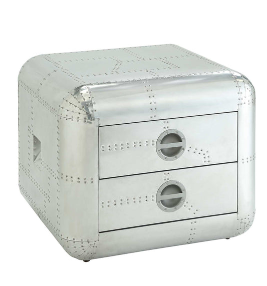 22" Silver Aluminum Aviator Trunk Style Square End Table With Two Drawers-0