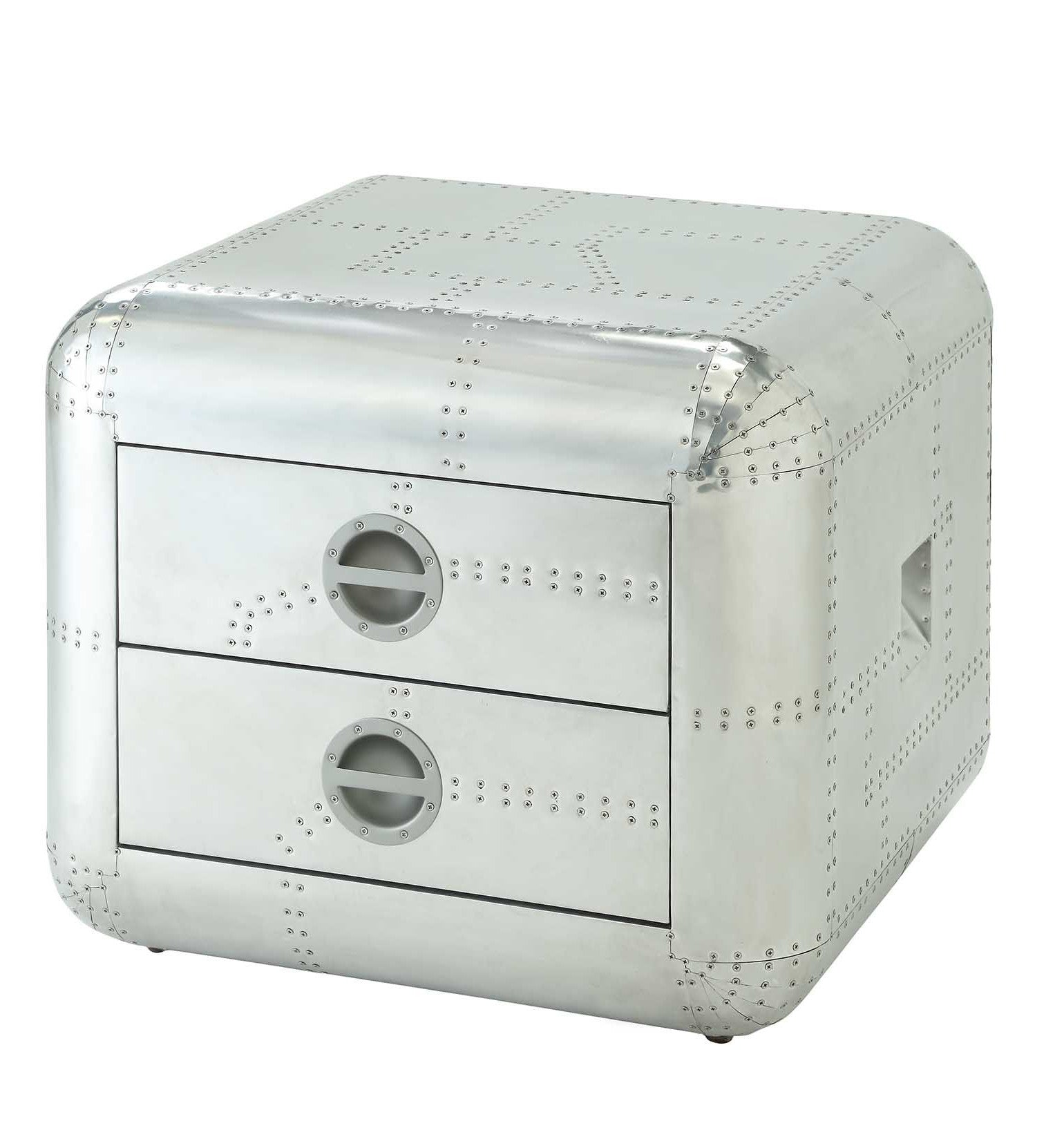 22" Silver Aluminum Aviator Trunk Style Square End Table With Two Drawers-2