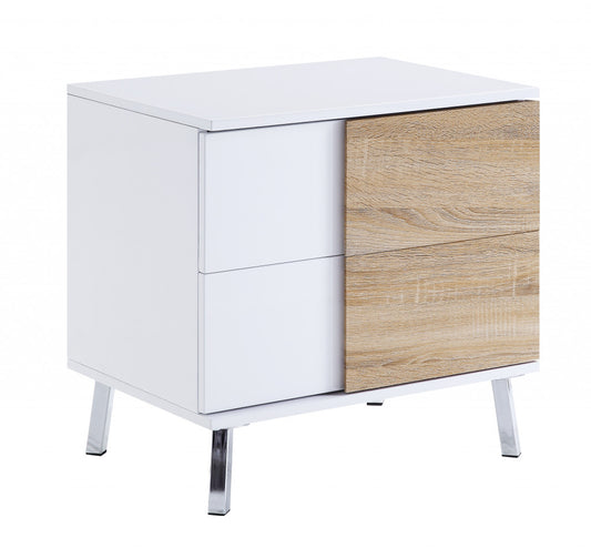 22" White High Gloss Manufactured Wood Rectangular End Table With Two Drawers-0