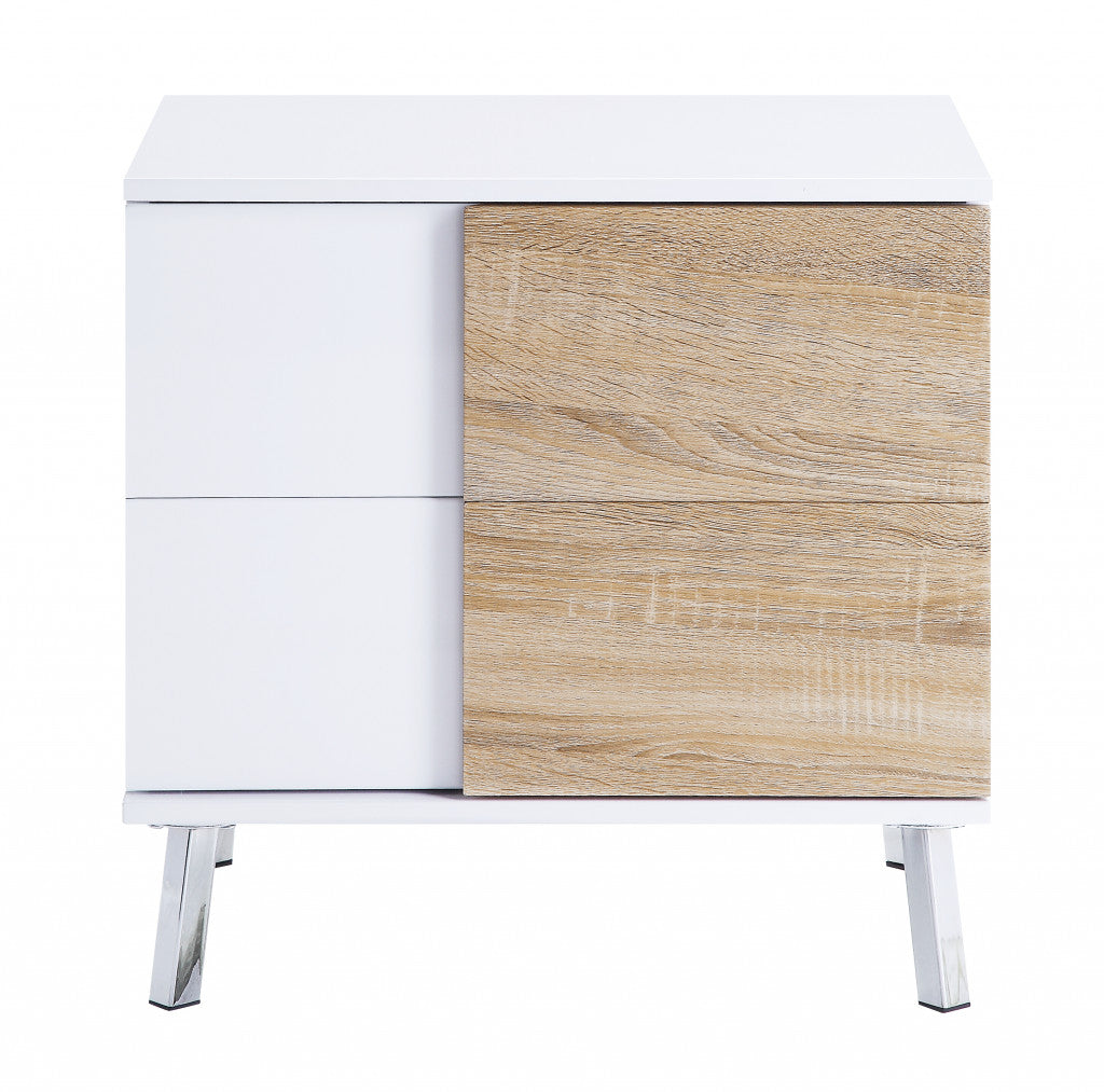 22" White High Gloss Manufactured Wood Rectangular End Table With Two Drawers-2
