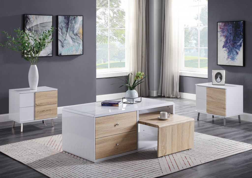 22" White High Gloss Manufactured Wood Rectangular End Table With Two Drawers-3