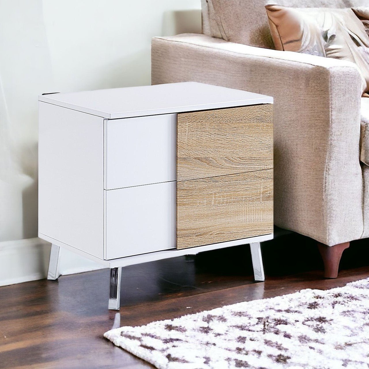 22" White High Gloss Manufactured Wood Rectangular End Table With Two Drawers-1