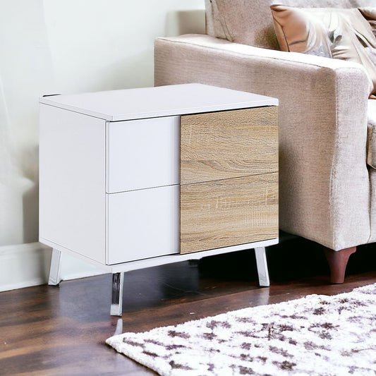 22" White High Gloss Manufactured Wood Rectangular End Table With Two Drawers-1
