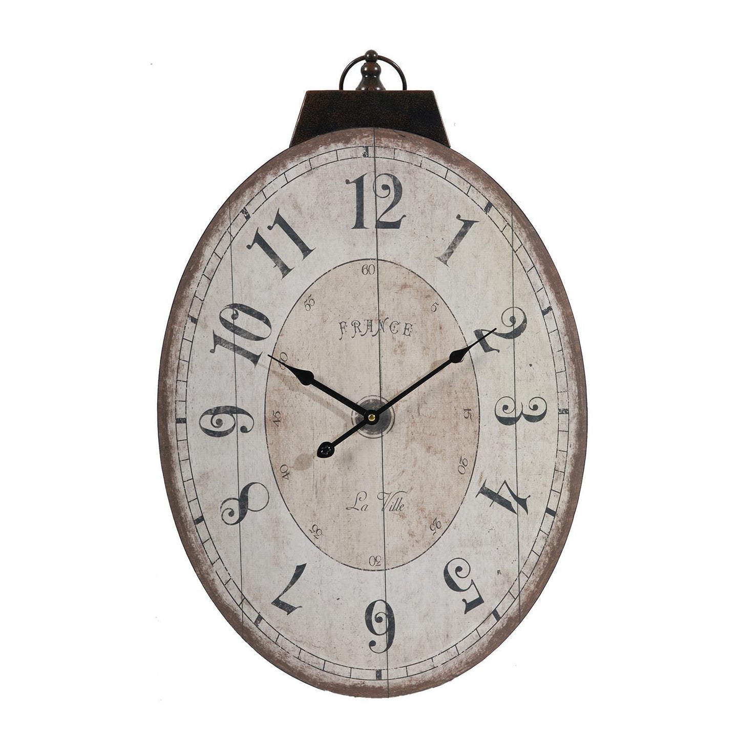 18" Oval Ivory Wood Analog Wall Clock-0