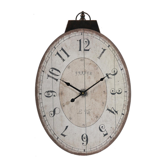 18" Oval Ivory Wood Analog Wall Clock-0