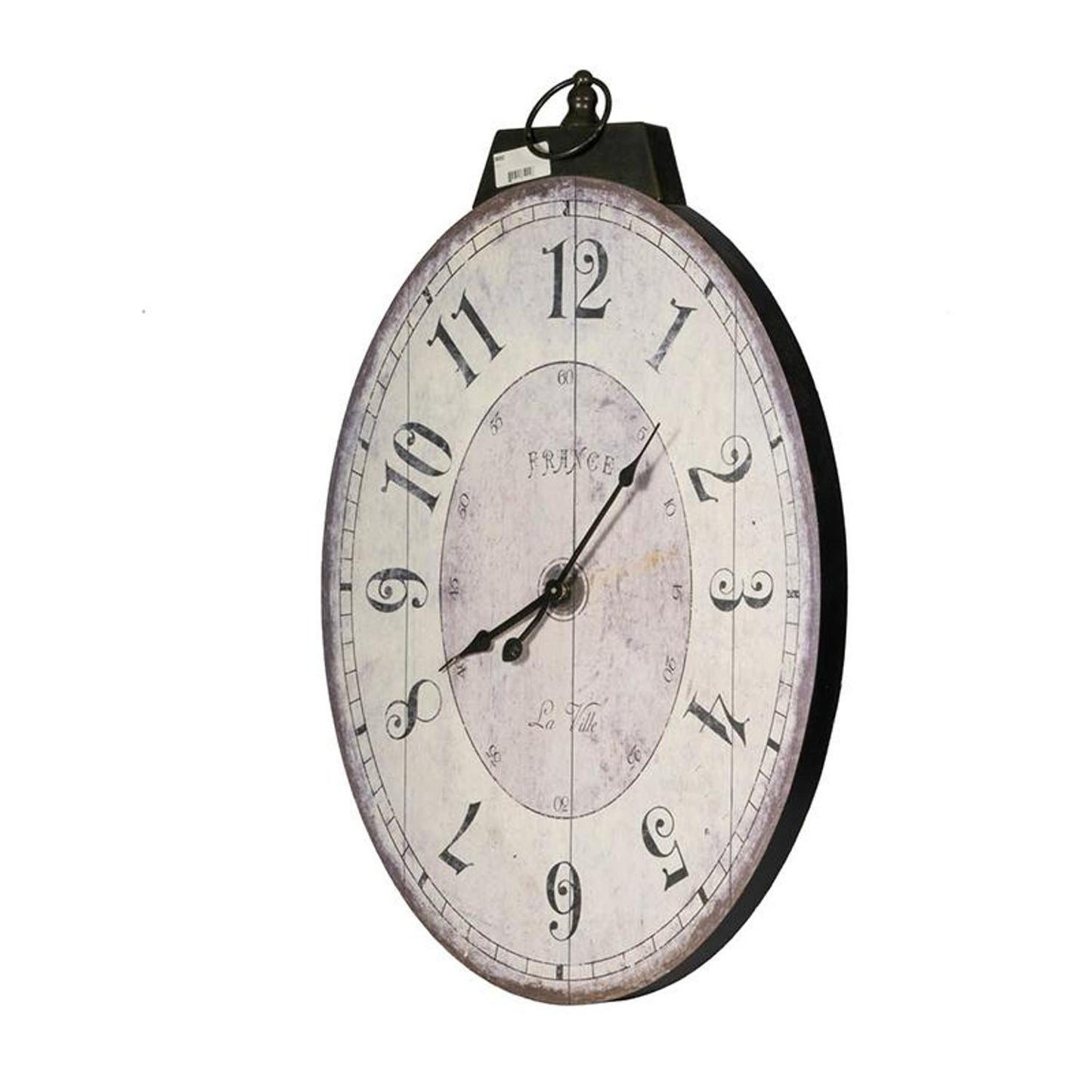 18" Oval Ivory Wood Analog Wall Clock-3