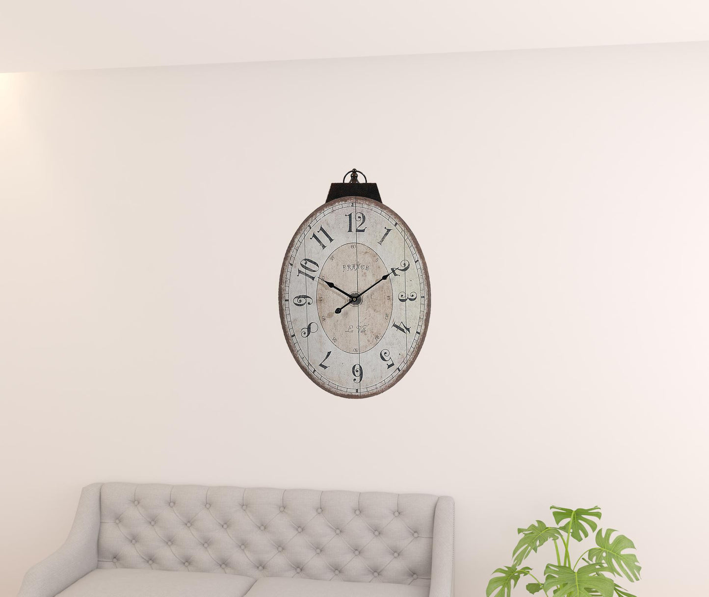 18" Oval Ivory Wood Analog Wall Clock-4