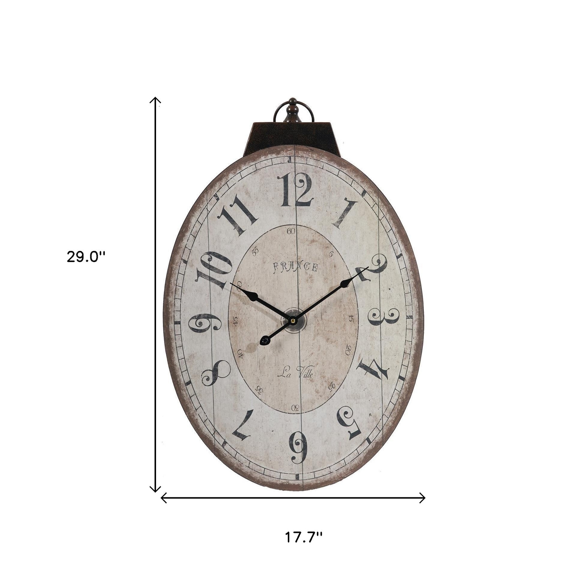 18" Oval Ivory Wood Analog Wall Clock-6