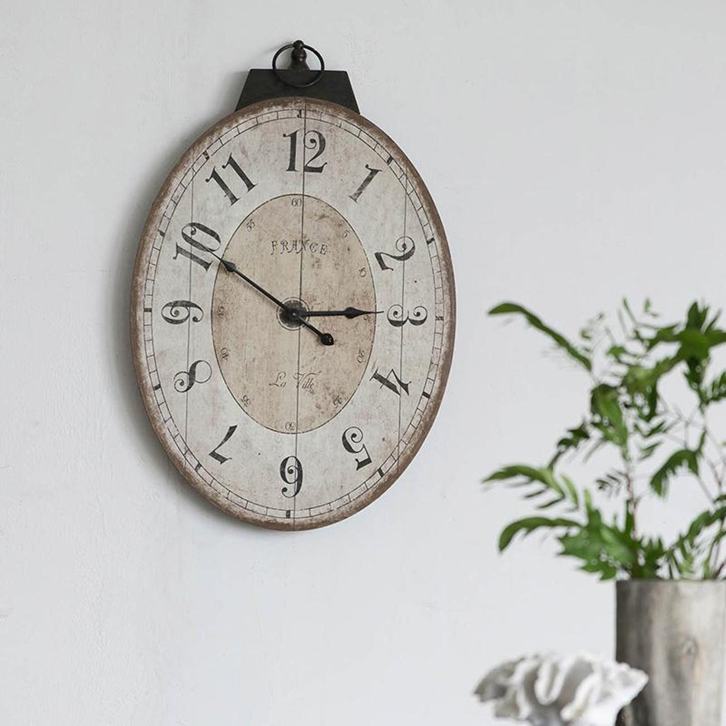 18" Oval Ivory Wood Analog Wall Clock-5
