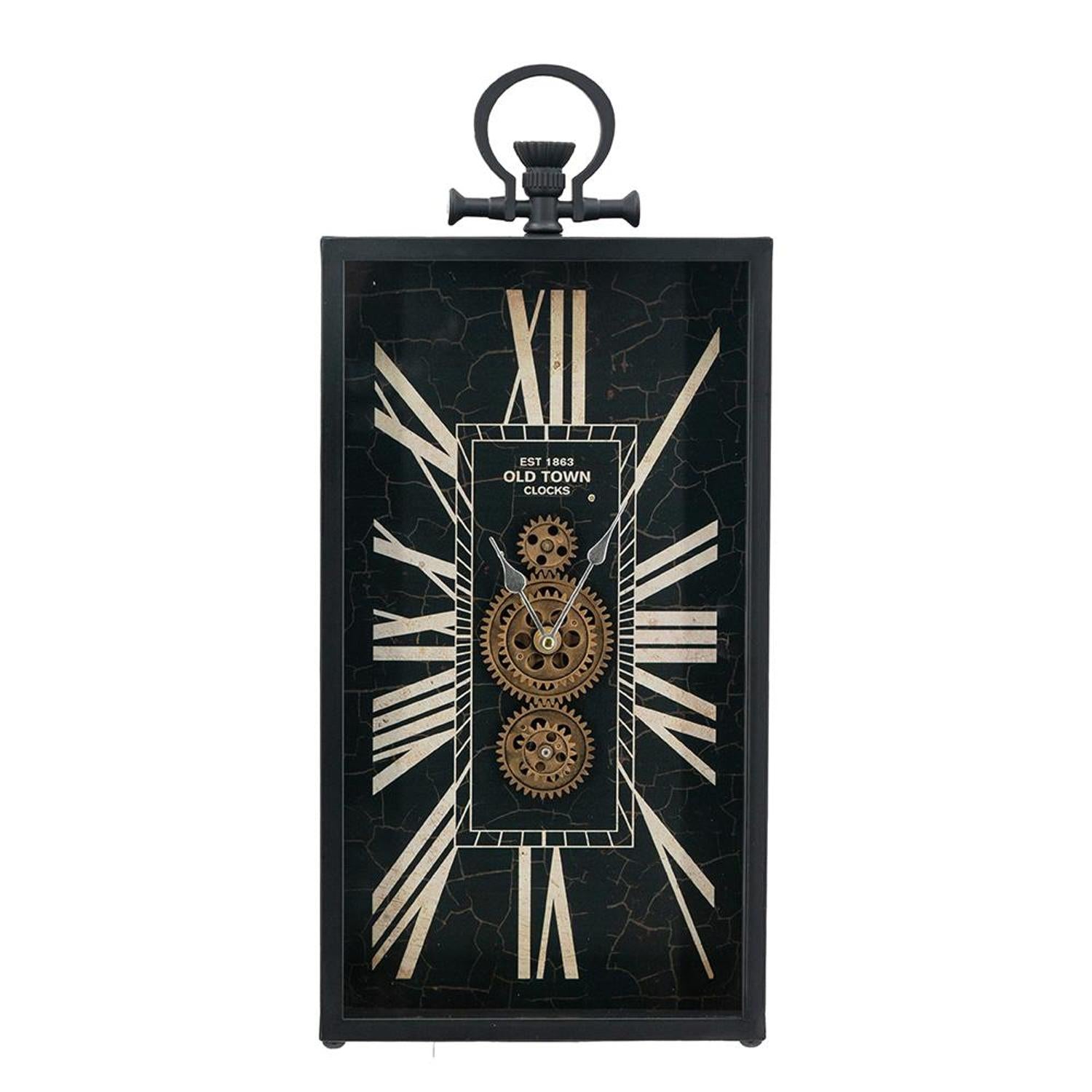 10" Black and Gold Metal and Glass Analog Vintage Style Crackle Wall Clock-0