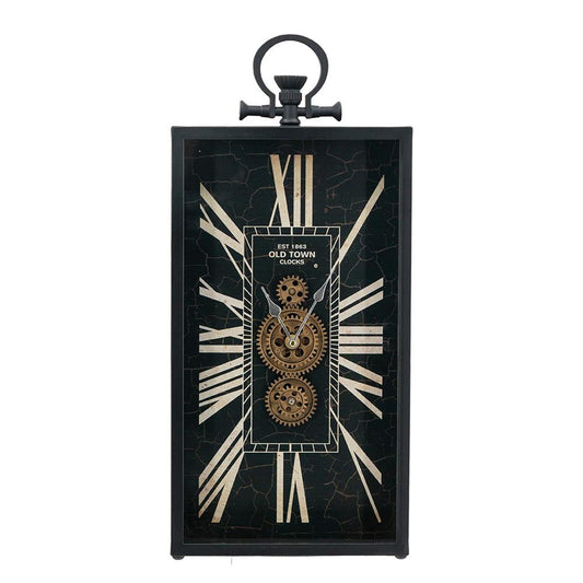 10" Black and Gold Metal and Glass Analog Vintage Style Crackle Wall Clock-0