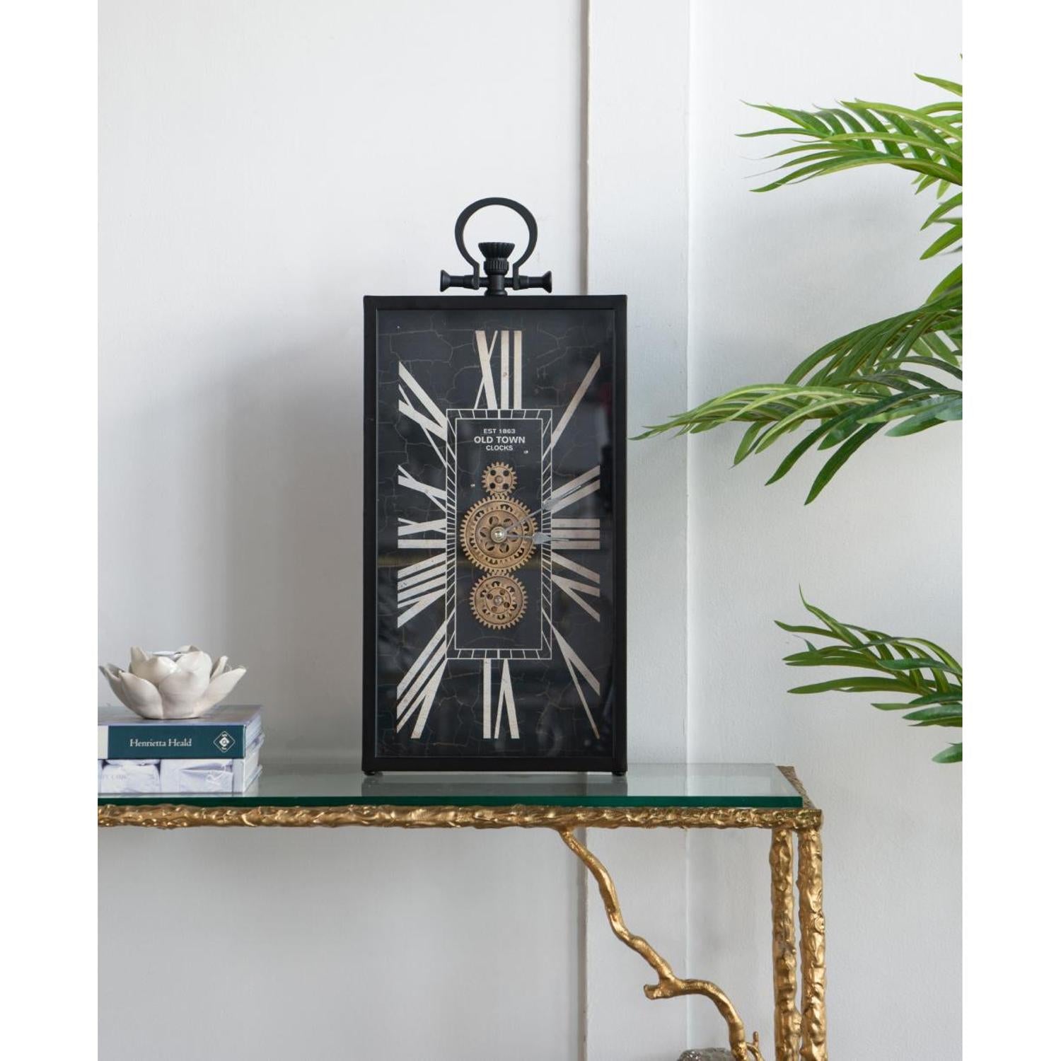 10" Black and Gold Metal and Glass Analog Vintage Style Crackle Wall Clock-4