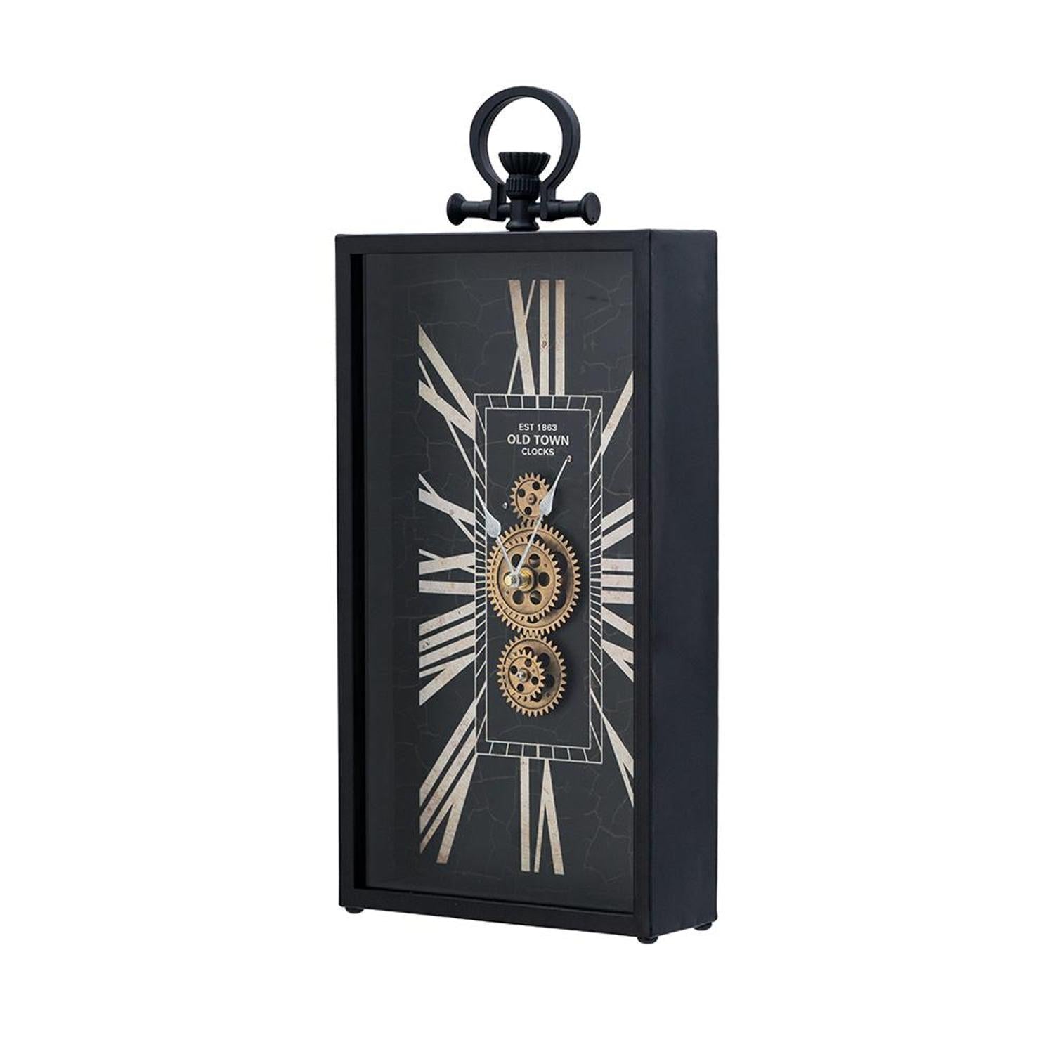 10" Black and Gold Metal and Glass Analog Vintage Style Crackle Wall Clock-2