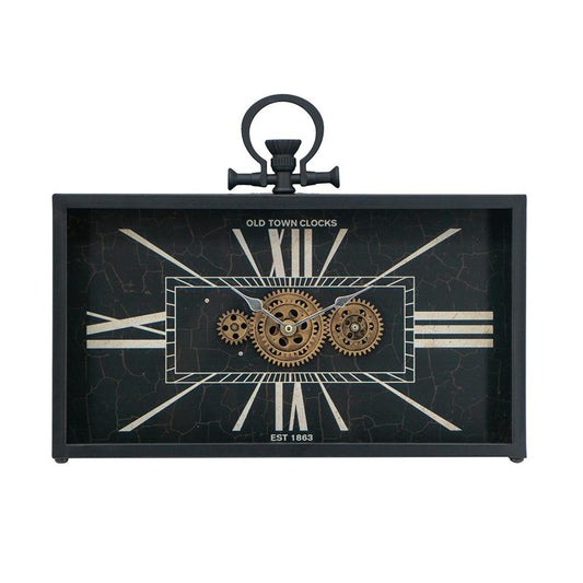 13" Black and Gold Metal and Glass Analog Vintage Style Crackle Wall Clock-0