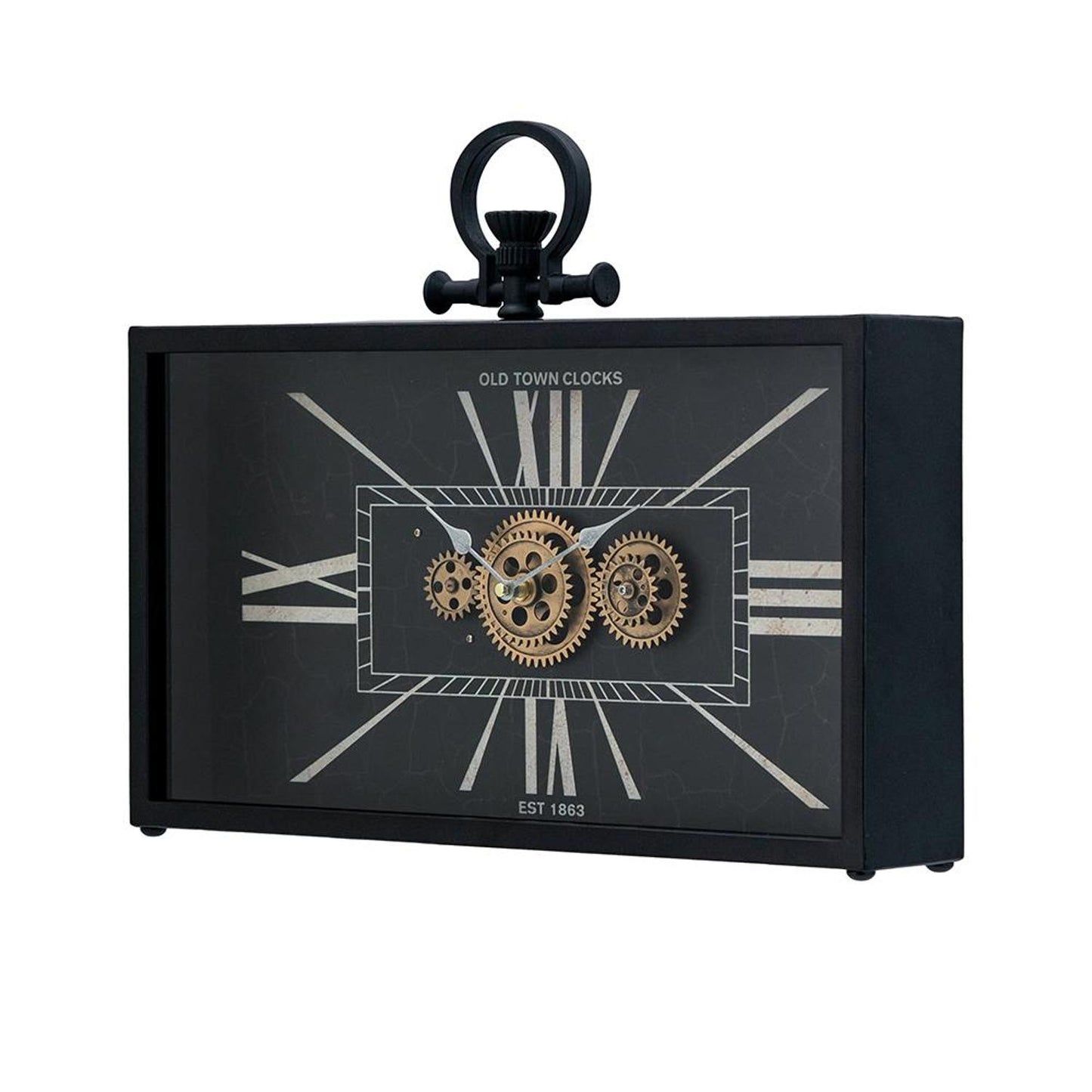 13" Black and Gold Metal and Glass Analog Vintage Style Crackle Wall Clock-3