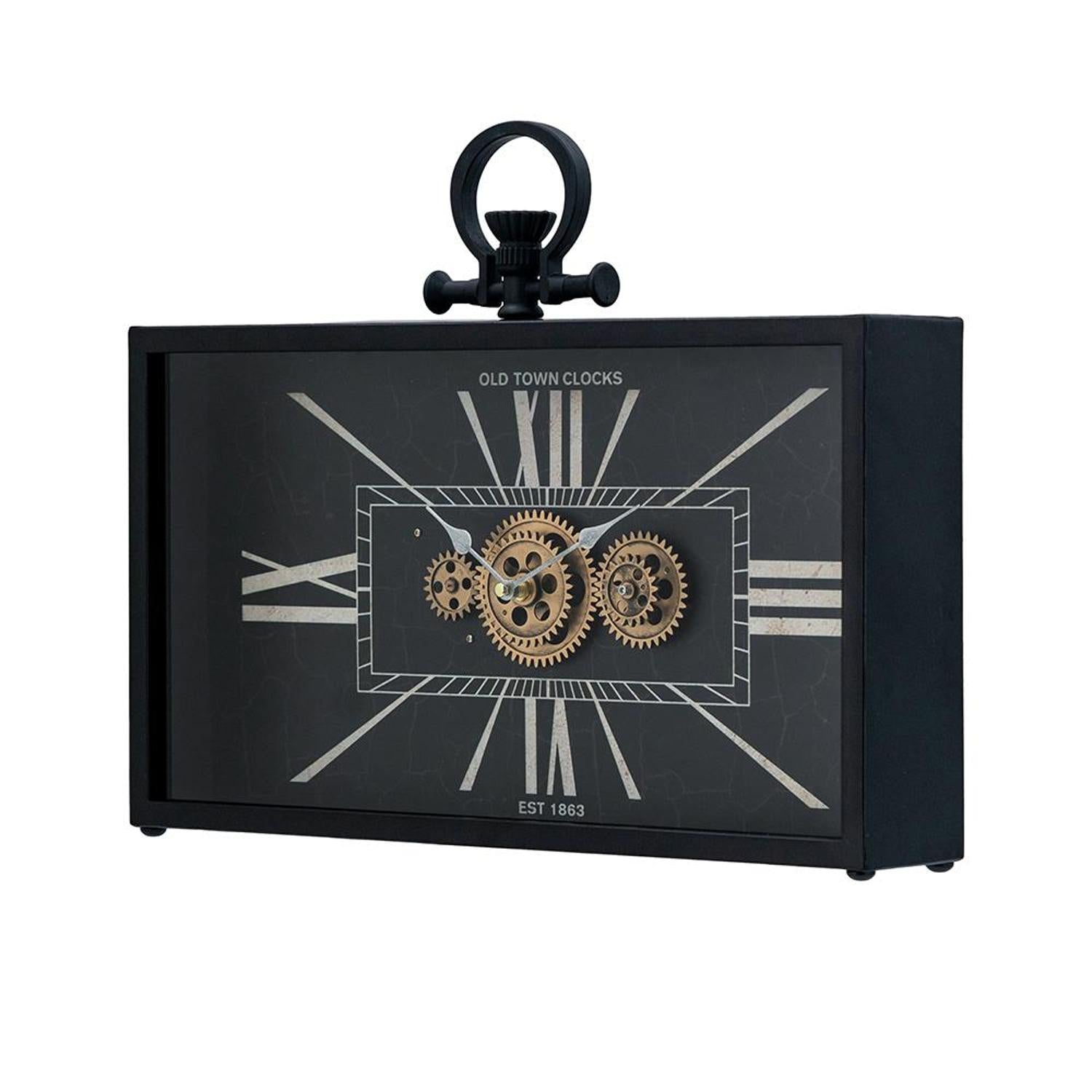 13" Black and Gold Metal and Glass Analog Vintage Style Crackle Wall Clock-3
