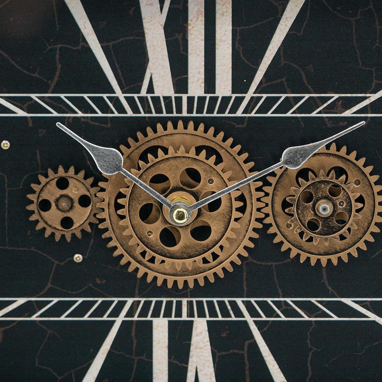 13" Black and Gold Metal and Glass Analog Vintage Style Crackle Wall Clock-5