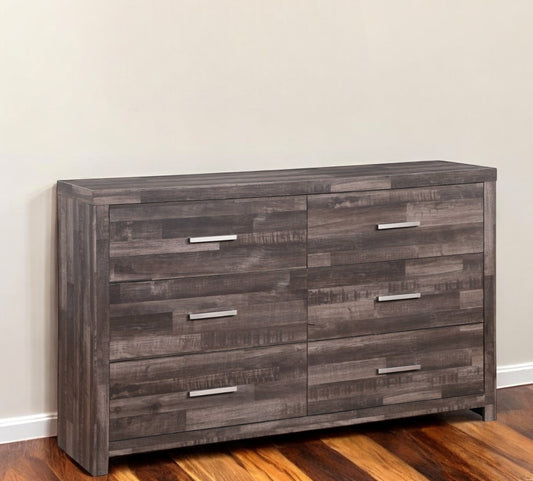60" Dark Brown Solid and Manufactured Wood Six Drawer Double Dresser-0
