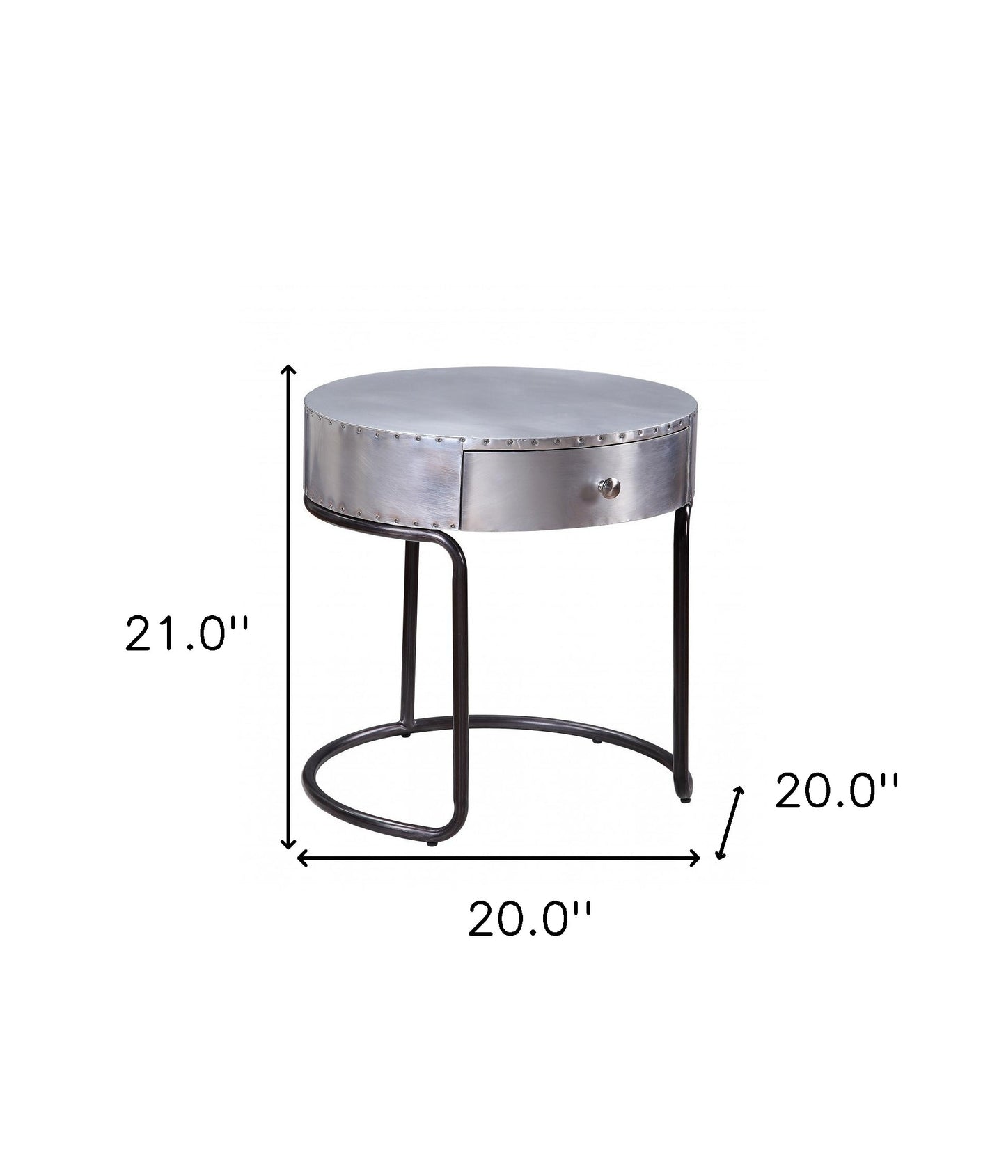 21" Aluminum And Manufactured Wood Round End Table With Drawer-6