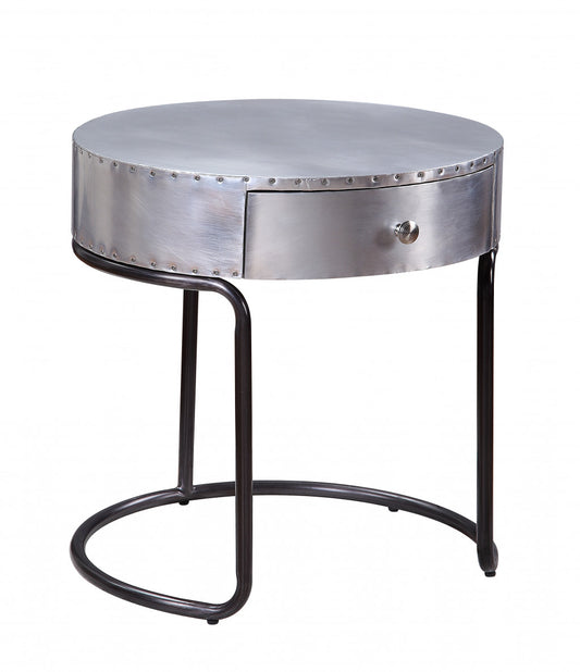 21" Aluminum And Manufactured Wood Round End Table With Drawer-0
