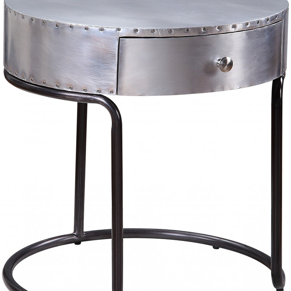 21" Aluminum And Manufactured Wood Round End Table With Drawer-3