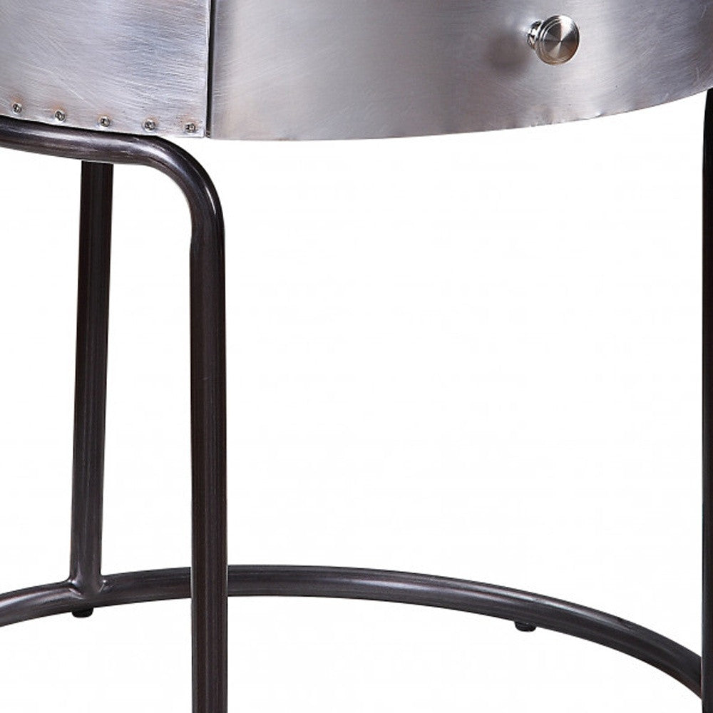 21" Aluminum And Manufactured Wood Round End Table With Drawer-4