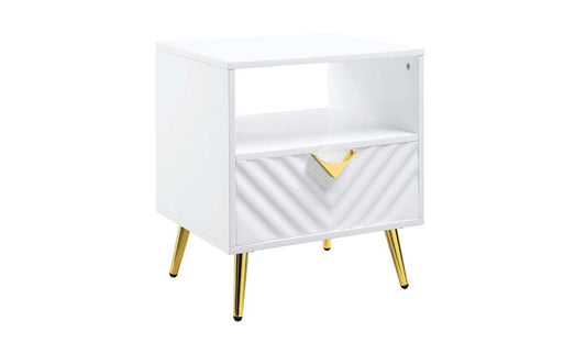 22" White Manufactured Wood And Metal Rectangular End Table With Drawer And Shelf-0