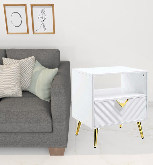 22" White Manufactured Wood And Metal Rectangular End Table With Drawer And Shelf-1