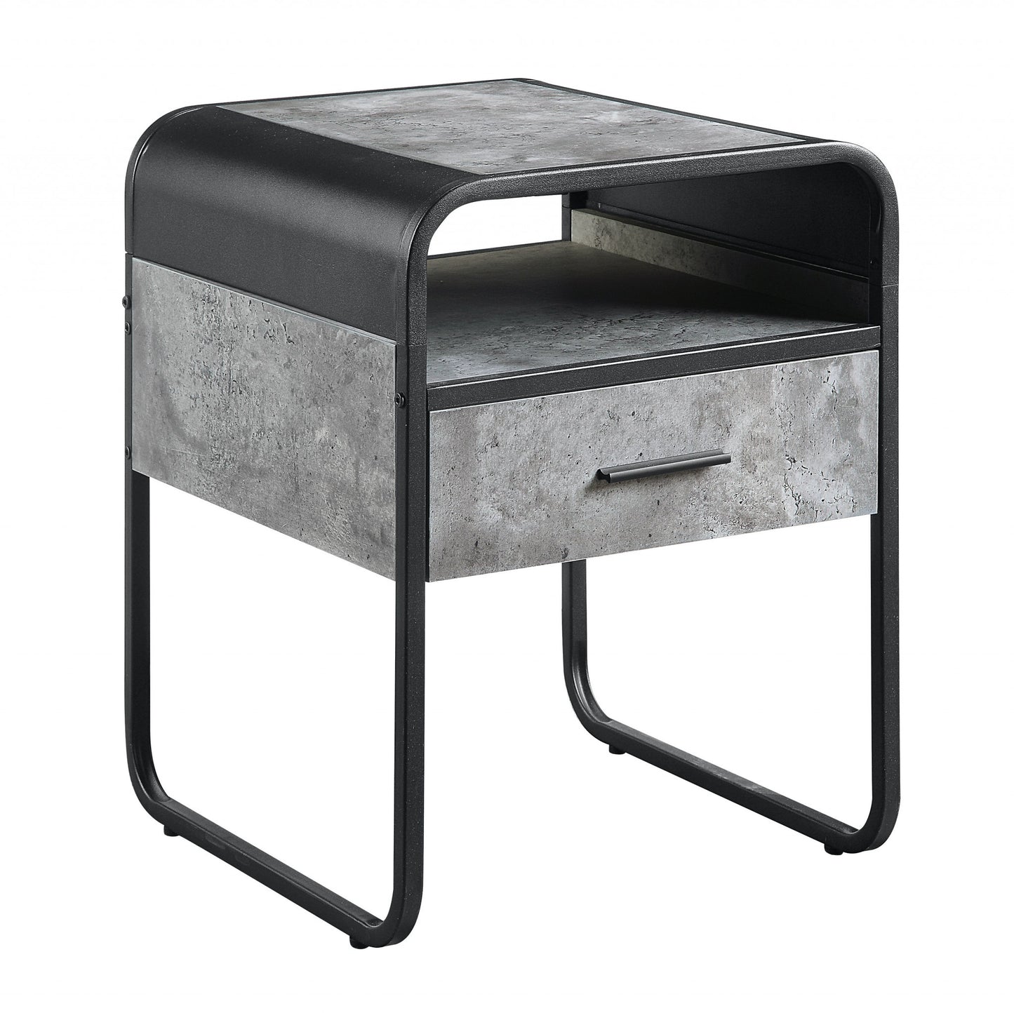 22" Black And Gray Wood And Metal Square End Table With Drawer And Shelf-0