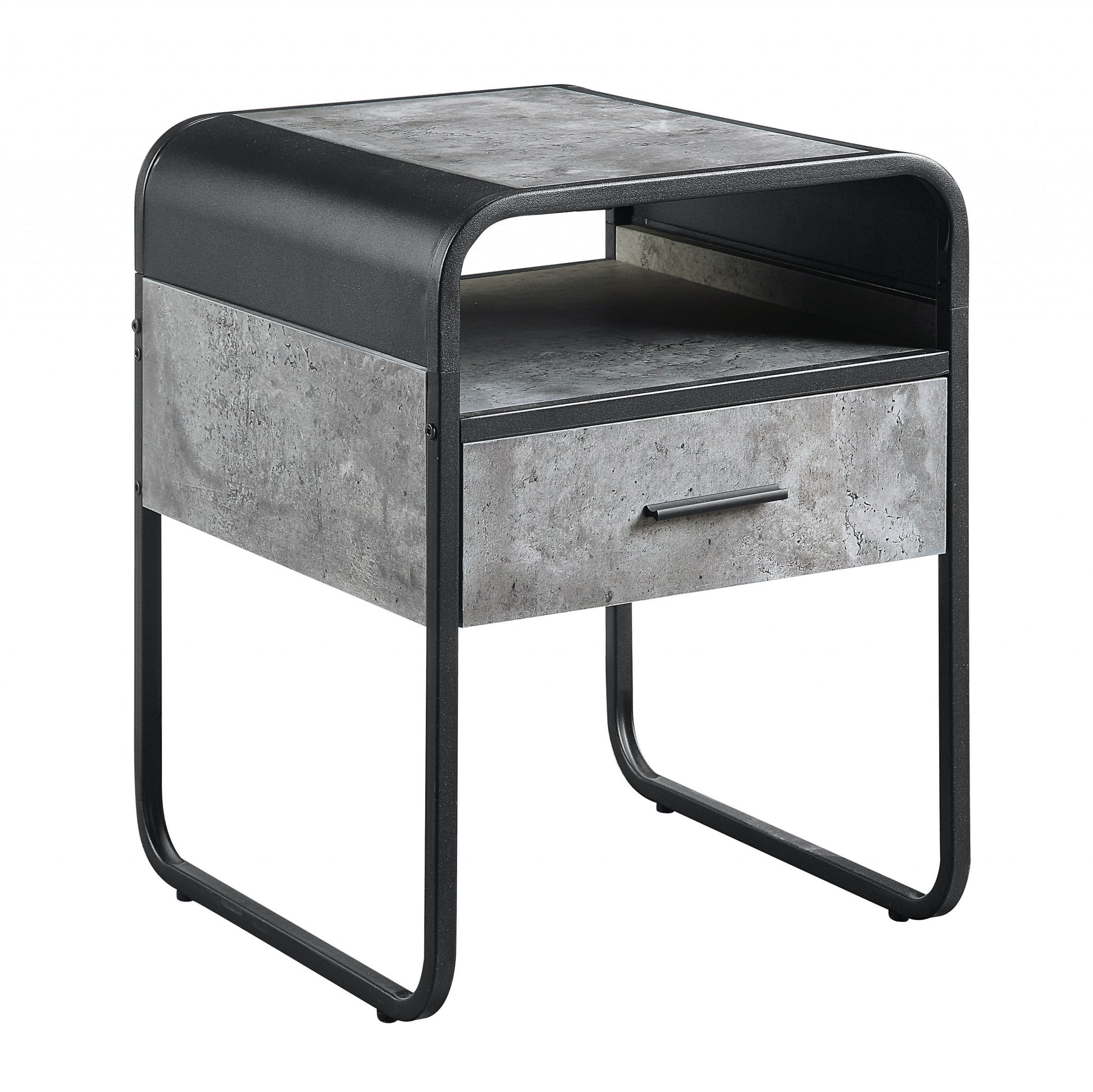 22" Black And Gray Wood And Metal Square End Table With Drawer And Shelf-0